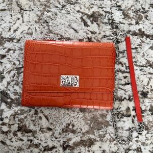 Orange Brighton Croc-Embossed Chain Bag